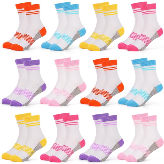 Kid's Mid-calf Socks, 12 Pairs of Comfortable and Stylish Patchwork Colour Socks for Boys and Girls 2-13 Years Old