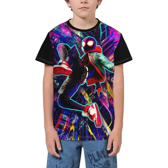 Kid's Miles Morales Across the Spider Verse Tin Sign Crewmate Short Sleeve T-Shirt for Kids Boys Teens 6-16 Years,XS