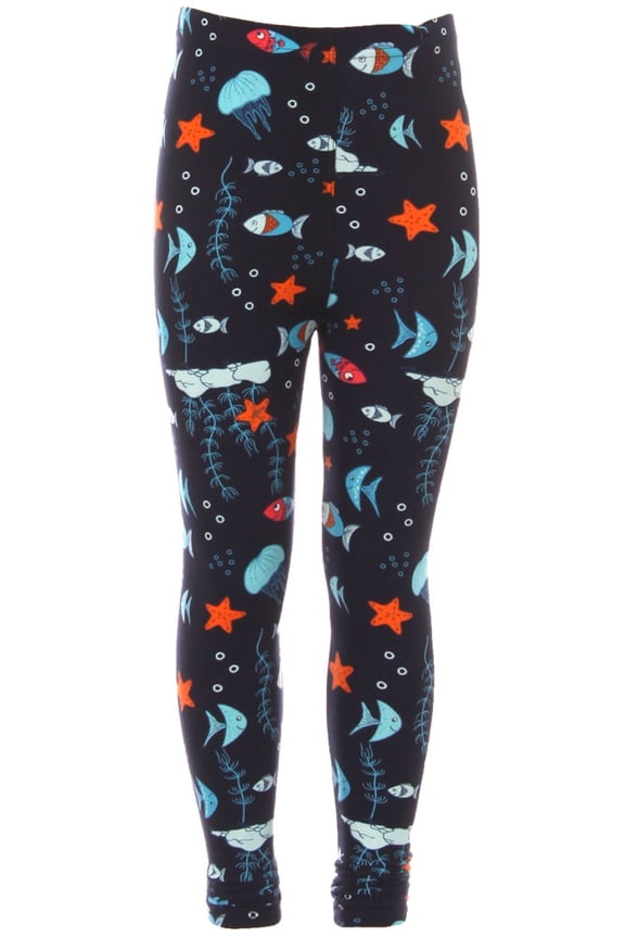 Kid's Ocean Creatures Fish Pattern Printed Leggings - S/M