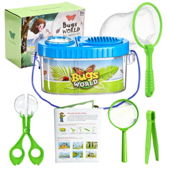 Kid's Outdoor Insect Catching Kit, 6-Piece Blue Bug Catching Tools With Bug Box, Tweezers, Net, Magnifier And Instruction For Kids’ Backyard Exploration, Nature Science