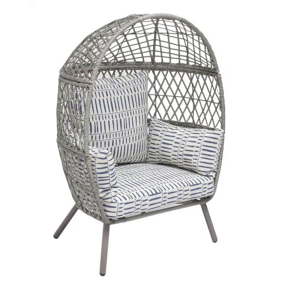 Kid's Patio Wicker Egg Chair with Cushion, PE Rattan Oversized Basket Lounge Chair with Legs, Teardrop Cuddle for Indoor Outdoor Bedroom Garden Deck Balcony (Gray)