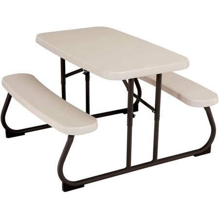 Kid's Plastic Picnic Table – 28x24x20in (Size 1), Almond Color, Indoor/Outdoor Use for Toddlers & Young Kids