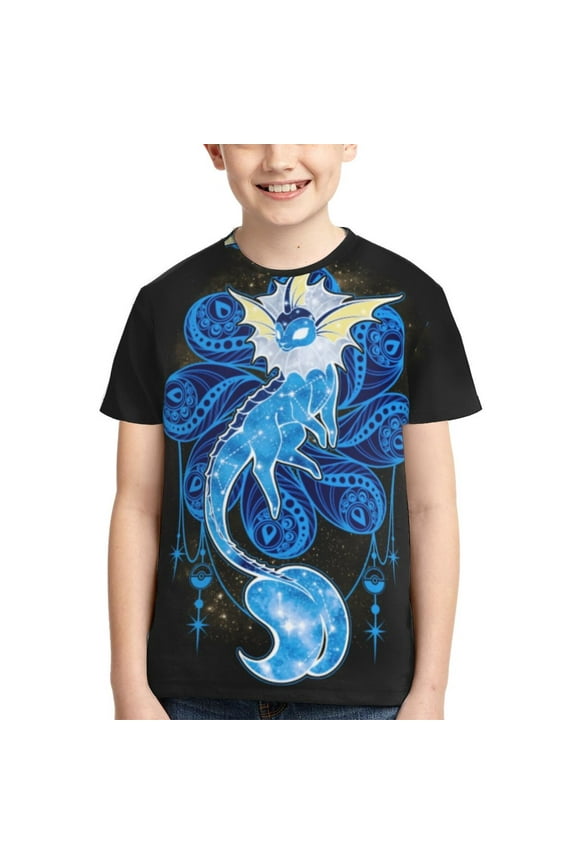 Kid's Pokémon Pikachu vaporeon Short Sleeve T-Shirt for Kids Boys Teens 6-16 Years,L