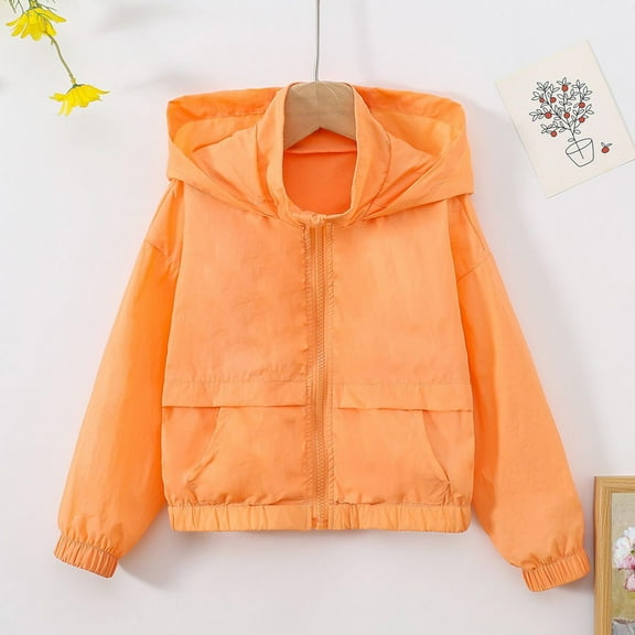 Kid's Sheer Rash Guards Hooded UV Protection Shirt Long Sleeve Jackets (Orange 2-3 Years)