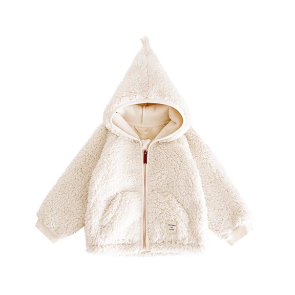 Kid's Sherpa Winter Jacket Fleece Plush Thick Warm Hooded Zipper Coat Long Sleeve Casual Jackets Coats (5 Years, Beige)