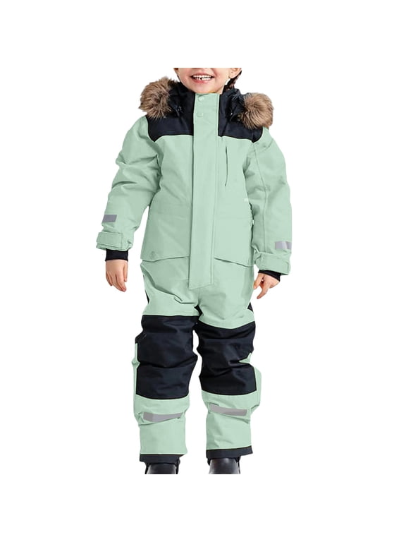 Kid's Ski Jacket Waterproof Windproof Winter Coat Boy's and Girl's Fleece Snowboarding Jackets with Detachable Hood 1-15 Years Green