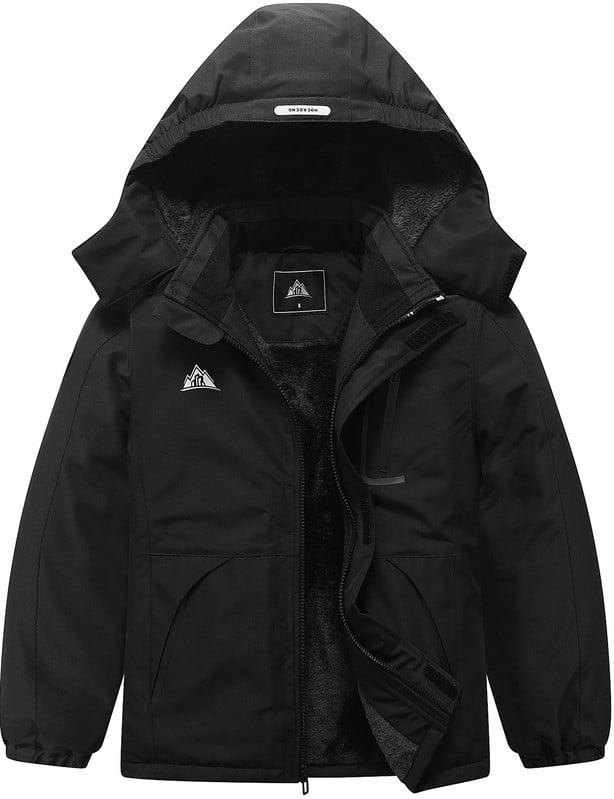 Kid's Water Resistant Snow Jacket Girl's Warm Skiing Jackets Winter Coat, Black