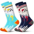 thumbnail image 1 of Kid's Ski Socks, 2 Pairs Long Thick Ski Socks with Featuring Snowman and Sunrise Patterns, Suitable for Boys' and Girls' Aged 3-12 Year, 1 of 7