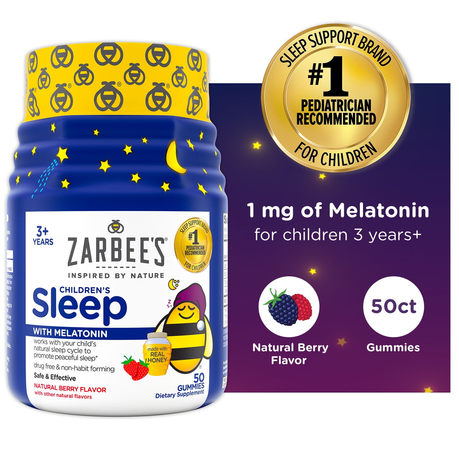 Zarbee's Children's Sleep Gummies with Melatonin, Berry, 50 Ct
