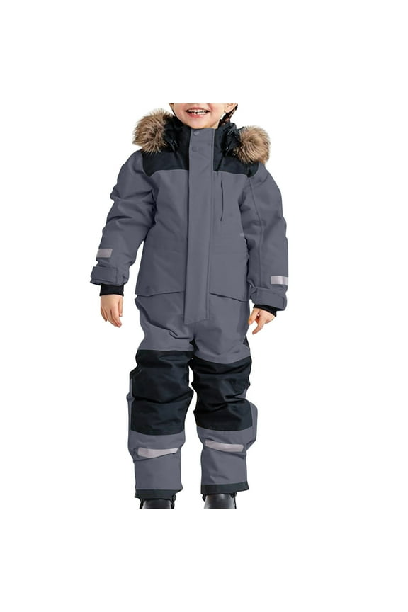 Kid's Snowsuits Boys Girls Ski Suits Hooded Jackets Waterproof Windproof Snowboarding Jumpsuit Skiwear, 4-5 Years Dark Gray 01
