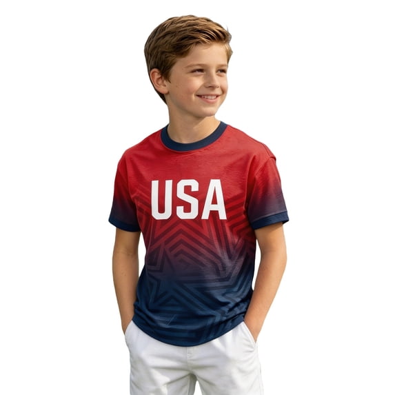 Kid's Soccer Football Supporter Fan Shirt Short Sleeve Athletic Apparel Breathable Crewneck Graphic Sports Tee
