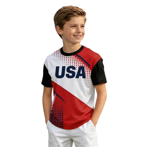 Kid's Soccer Football Supporter Fan Shirt Short Sleeve Athletic Apparel Breathable Crewneck Graphic Sports Tee