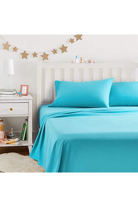 Kid's Soft Easy-Wash Lightweight Microfiber 4-Piece Sheet Set, Full, Bright Aqua, Solid