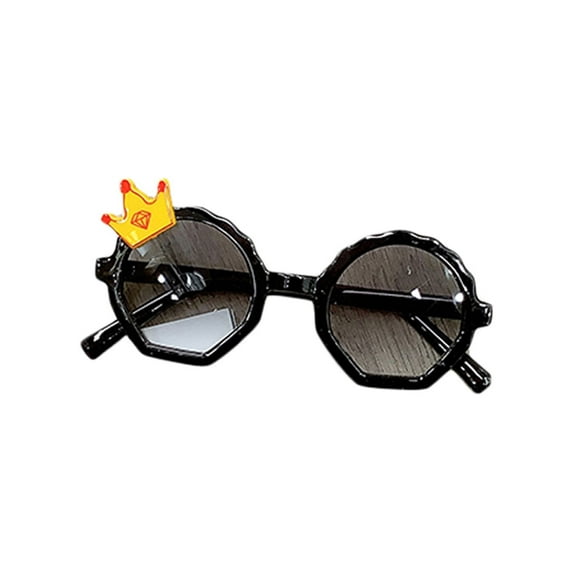 Kid's Sunglasses, Round Frame Crown Design Patchwork Color Stylish Retro Eyewear for Girls Boys