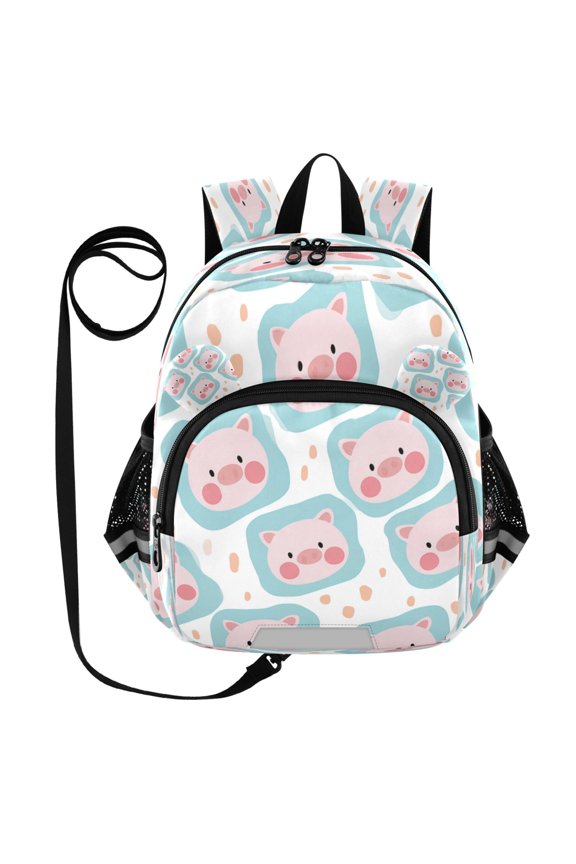 Kid's Toddler Backpack with Safety Leash Lightweight Bookbag with Reflective Strips Blue-edged Pink Pig Small