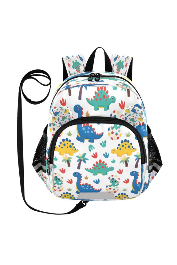 Kid's Toddler Backpack with Safety Leash Lightweight Bookbag with Reflective Strips Color-block Dinosaur Pattern Small