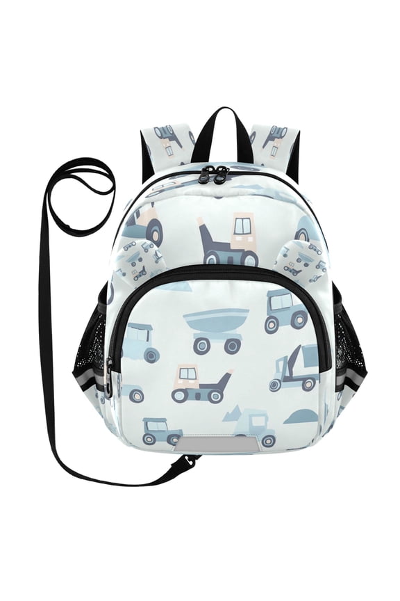 Kid's Toddler Backpack with Safety Leash Lightweight Bookbag with Reflective Strips Construction Vehicles Small