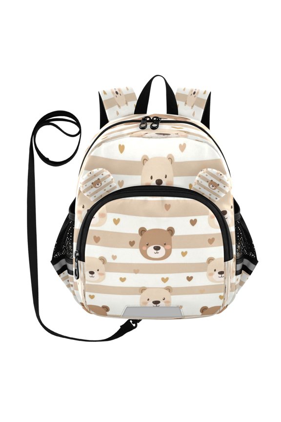 Kid's Toddler Backpack with Safety Leash Lightweight Bookbag with Reflective Strips Cute Bear Face Pattern Small