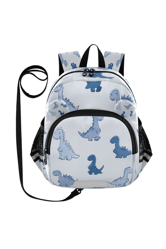 Kid's Toddler Backpack with Safety Leash Lightweight Bookbag with Reflective Strips Cute Blue Dinosaurs Small