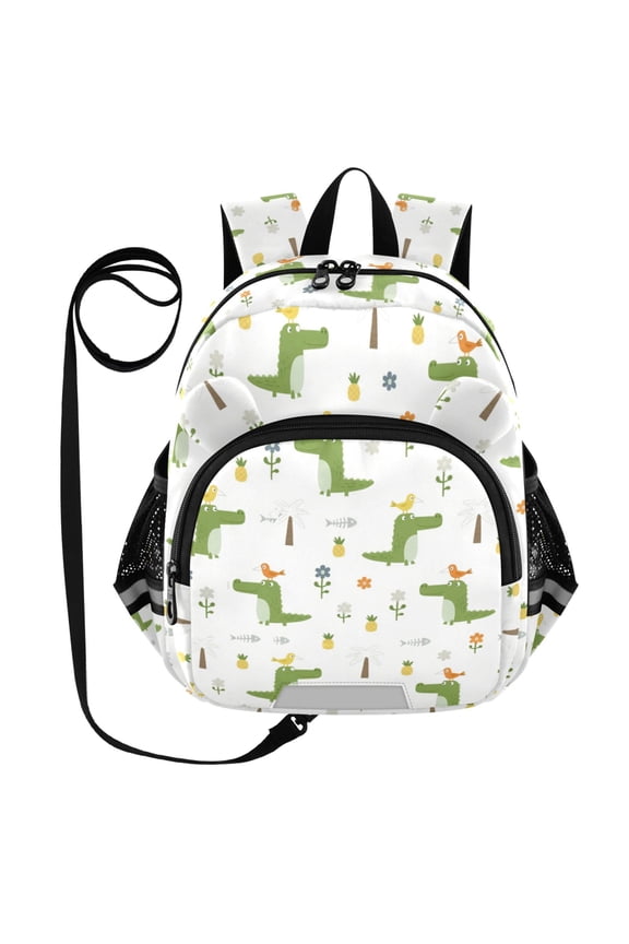 Kid's Toddler Backpack with Safety Leash Lightweight Bookbag with Reflective Strips Dinosaurs and Birds Small