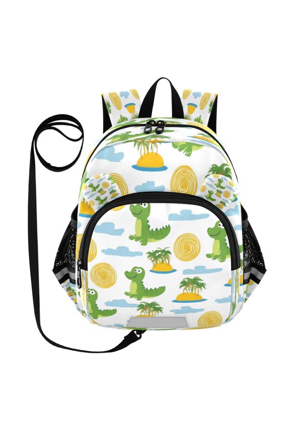 Kid's Toddler Backpack with Safety Leash Lightweight Bookbag with Reflective Strips Dinosaurs and Coconut Trees Small