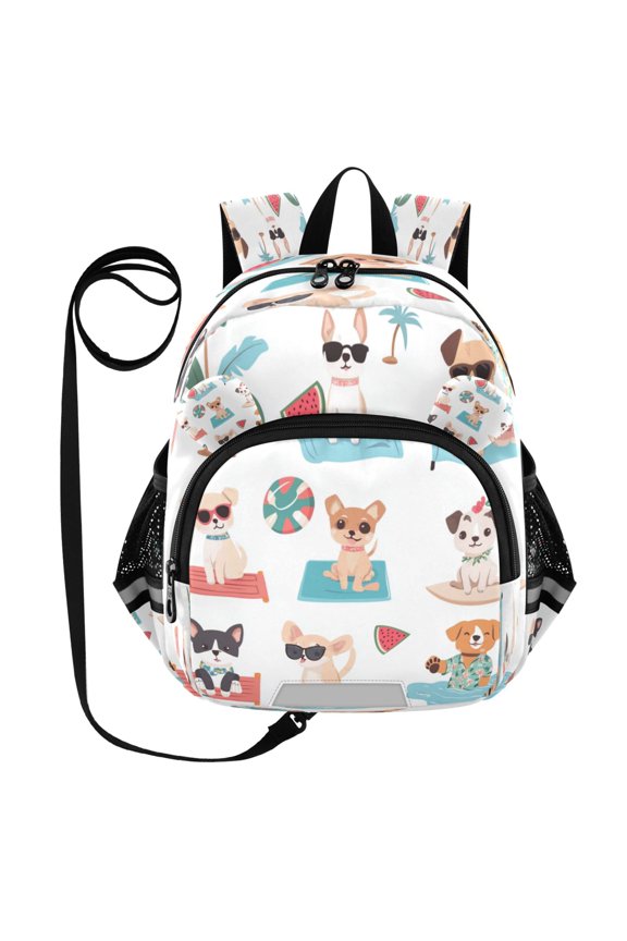 Kid's Toddler Backpack with Safety Leash Lightweight Bookbag with Reflective Strips Dogs Doing Summer Activities Small