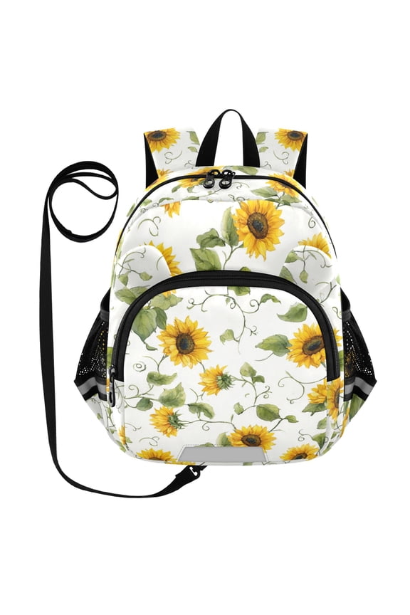 Kid's Toddler Backpack with Safety Leash Lightweight Bookbag with Reflective Strips Sunflowers and Curly Vines Pattern Small