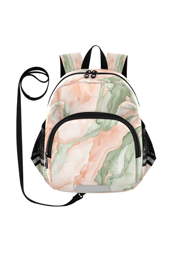 Kid's Toddler Backpack with Safety Leash Lightweight Bookbag with Reflective Strips Watercolor Marble Pattern Small