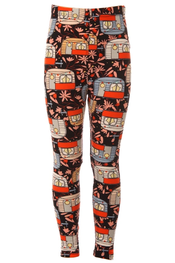 Kid's Trailer Home Camping Pattern Printed Leggings - L/XL