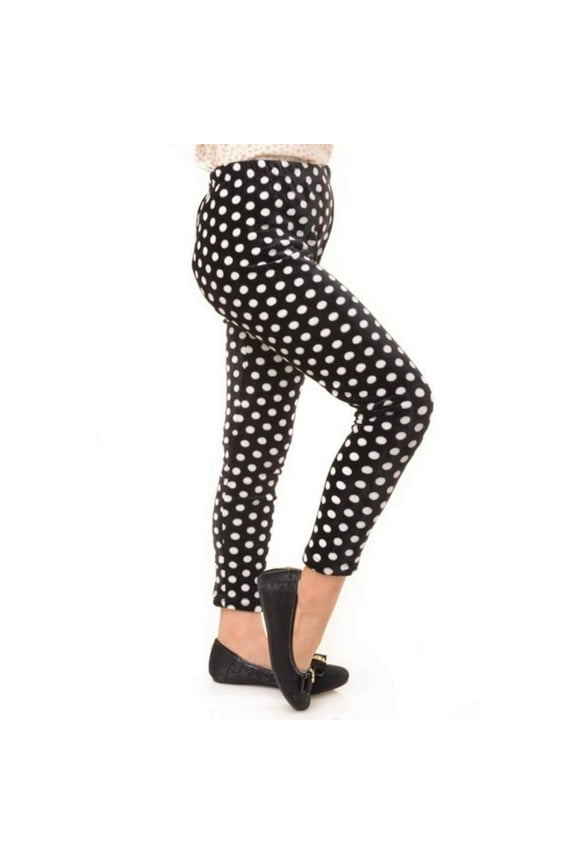 Kid's Velour Printed Leggings, Black/White Polka Dots, M, 1 Piece