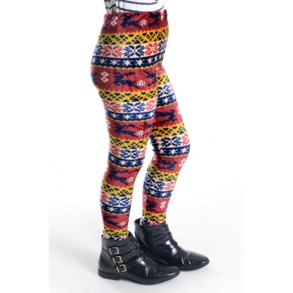 Kid's Velour Printed Leggings, Snowflake/Rusted Brown, L, 1 Piece