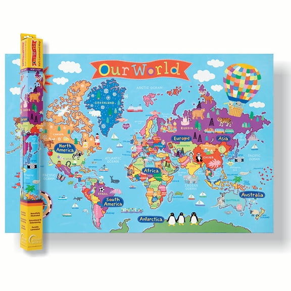 Kid's Wall Map, World, 24" x 36" | Bundle of 2 Each