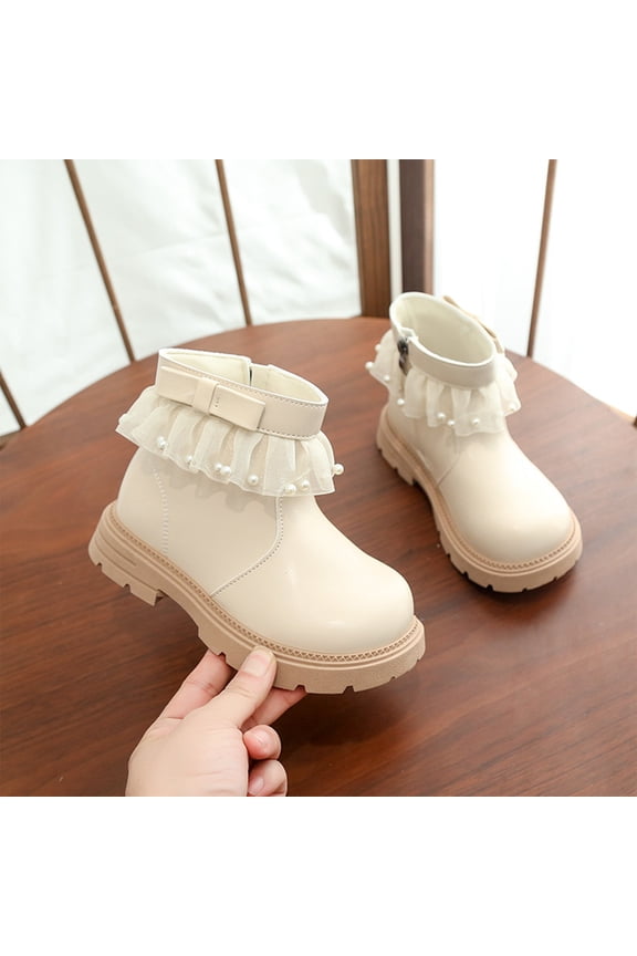Kid's Winter Boots, Walking Shoes, Snow Boots, Non Slip Shoes, Kid's Boots, Girls' Boots Side Zipper Outdoor Boots Girls' Ankle Short Boots Fashion | Girls Leather Boots, White US-13C/EU-29