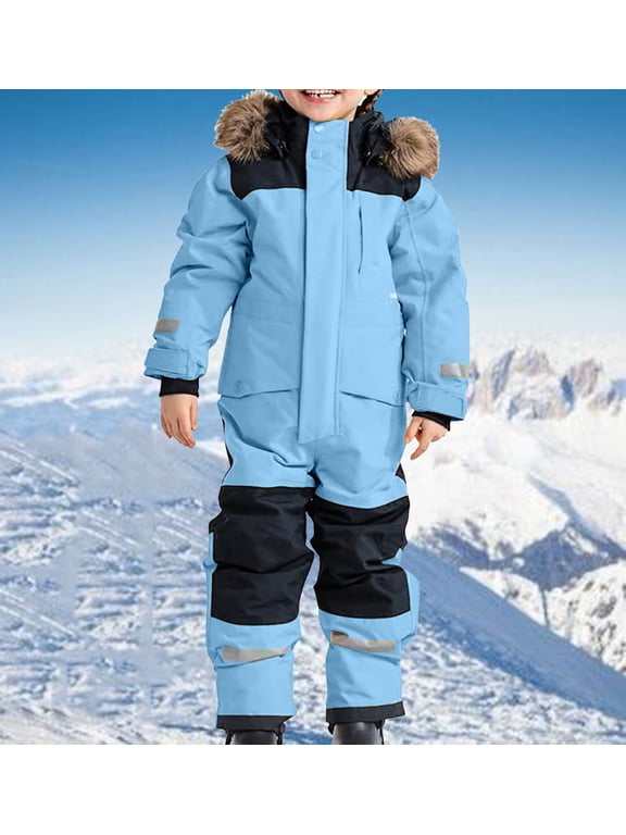 Kid's Winter Overalls Ski Suits Boy's and Girl's Waterproof Snowboard Jumpsuits One Piece Snowsuit Jackets Coats Light Blue 5-6 Years