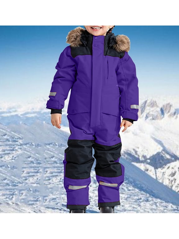Kid's Winter Overalls Ski Suits Boy's and Girl's Waterproof Snowboard Jumpsuits One Piece Snowsuit Jackets Coats Purple 4-5 Years