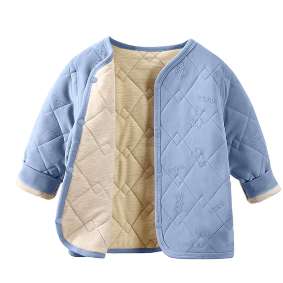 Kid's Wintre Jackets Button Down Crew Neck Quilting Fleece Cardigan Thicken Thermal Casual Comfy Outwear (110, Blue)