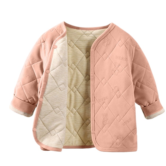 Kid's Wintre Jackets Button Down Crew Neck Quilting Fleece Cardigan Thicken Thermal Casual Comfy Outwear (110, Pink)