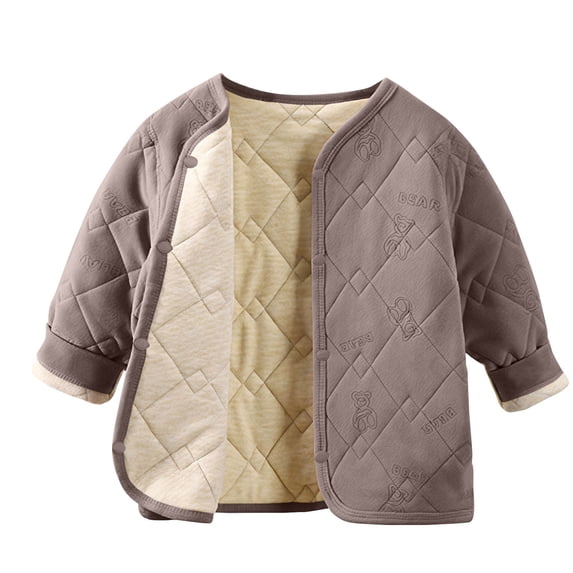Kid's Wintre Jackets Button Down Crew Neck Quilting Fleece Cardigan Thicken Thermal Casual Comfy Outwear (160, Coffee)