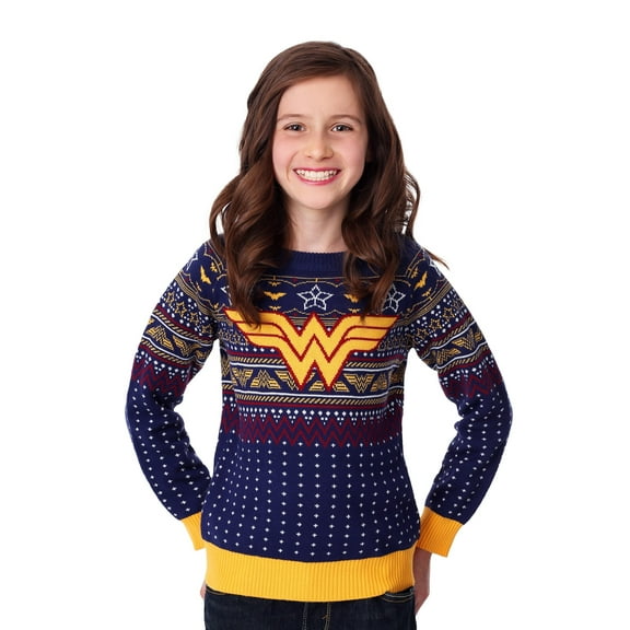 Kid's Wonder Woman Navy Ugly Christmas Sweater
