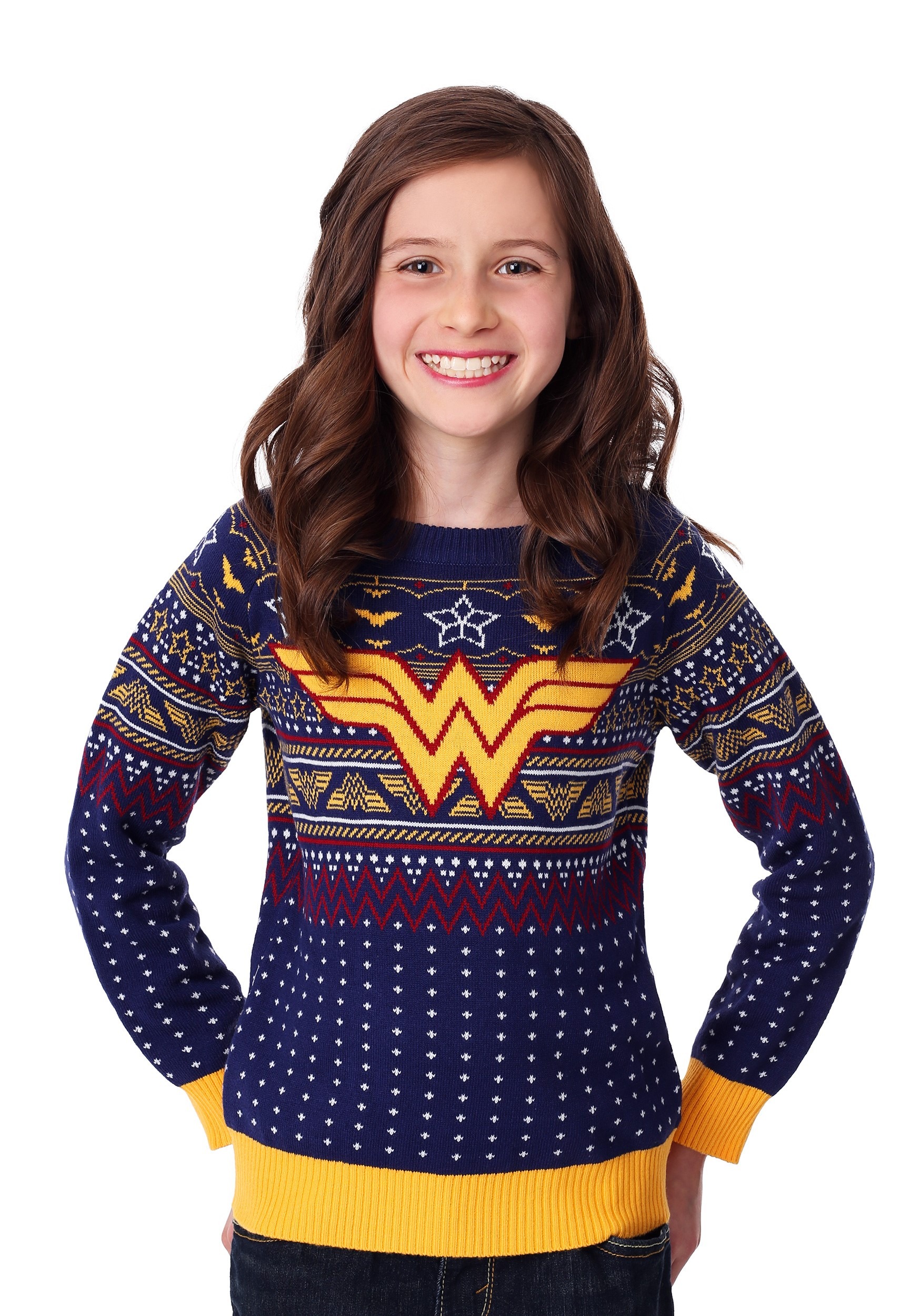 Kid's Wonder Woman Navy Ugly Christmas Sweater - image 1 of 4