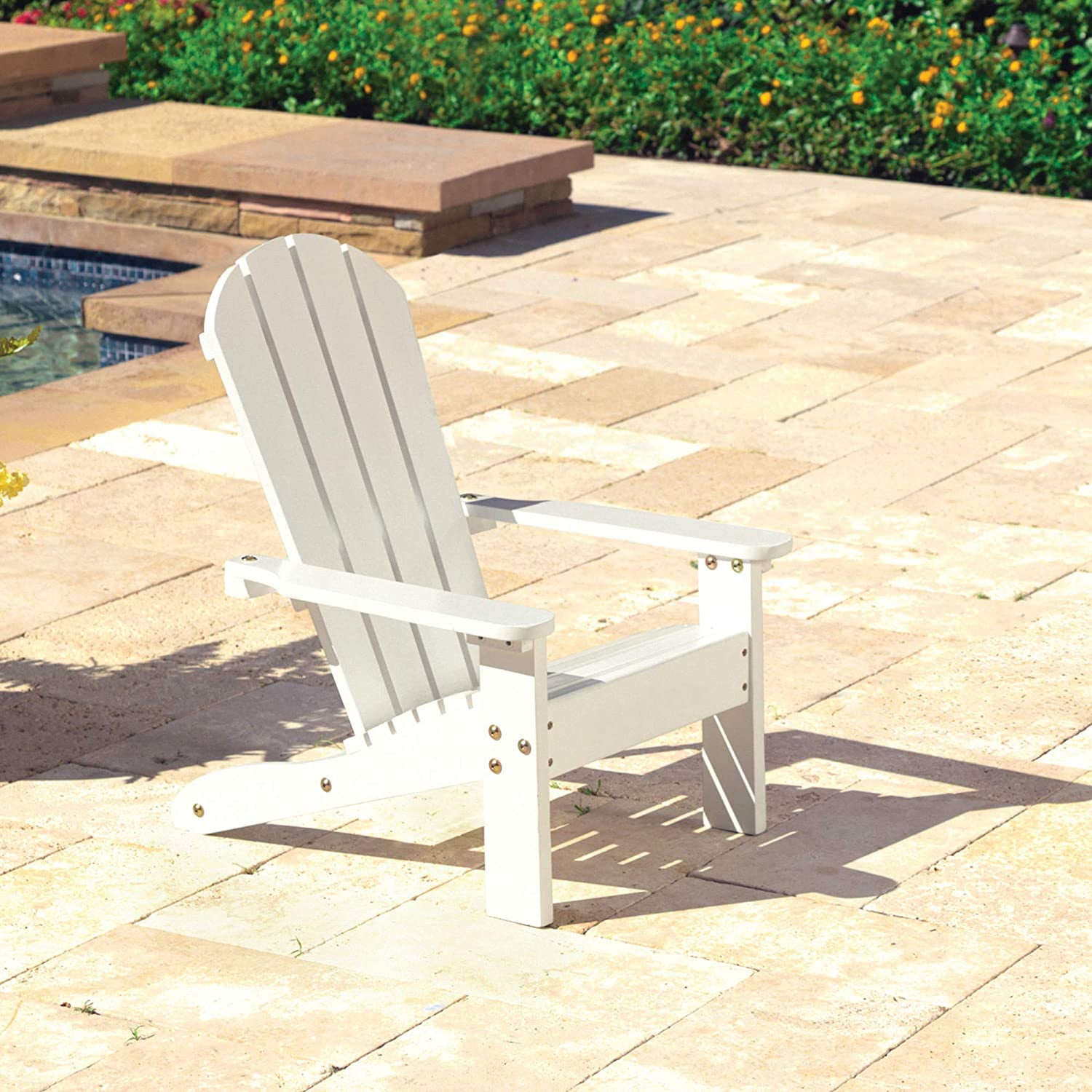 Kid's Wooden Adirondack Chair: White-Colored Outdoor Patio Furniture, Ideal Gift for Ages 3-8