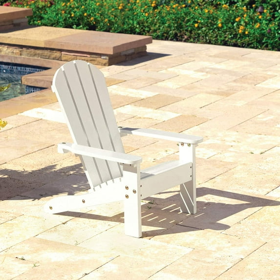 Kid's Wooden Adirondack Chair: White-Colored Outdoor Patio Furniture, Ideal Gift for Ages 3-8