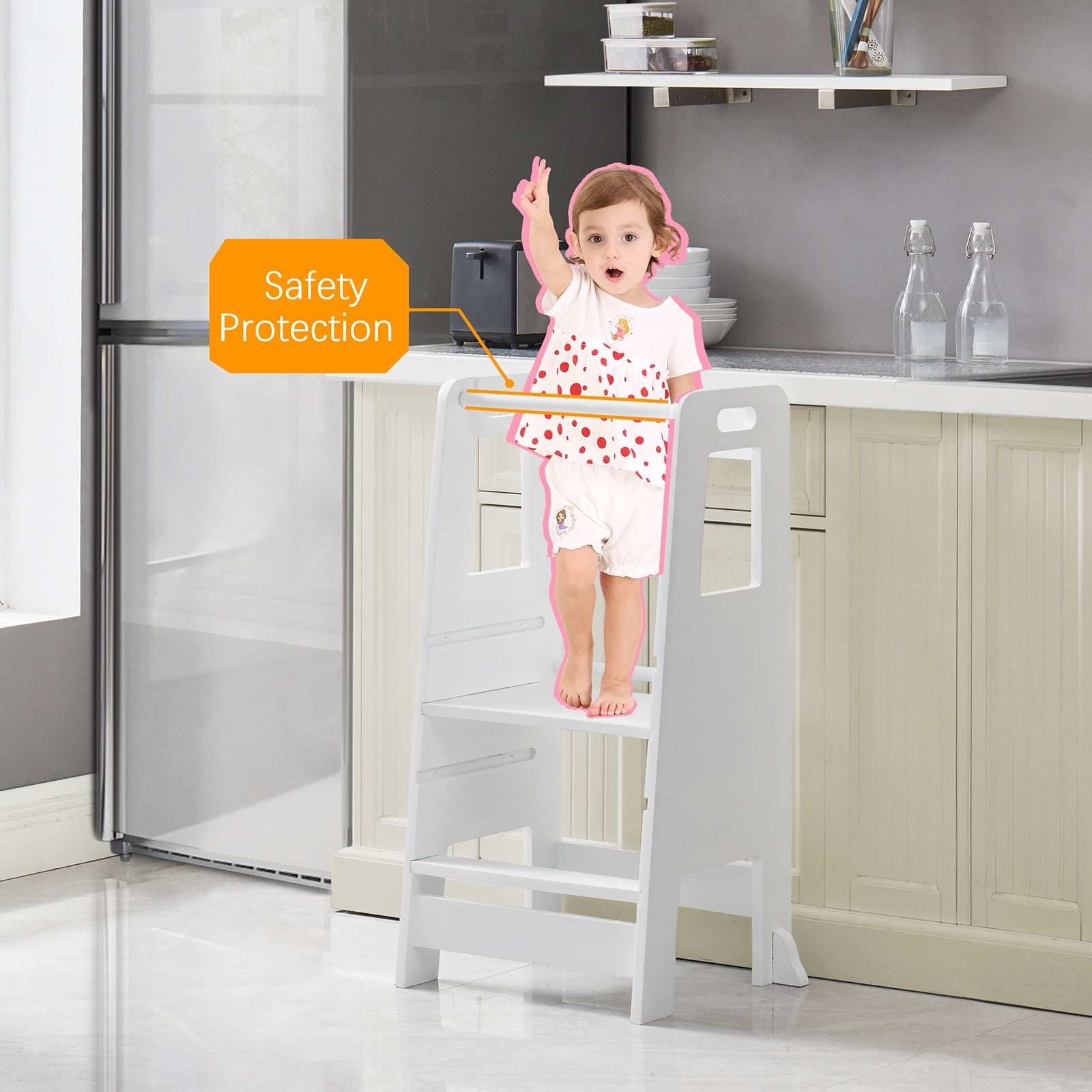 6-in-1 Foldable Toddler Tower / Kitchen Helper Stool With Ladder & Blackboard - Adjustable, Safe For Kids 18+ Months