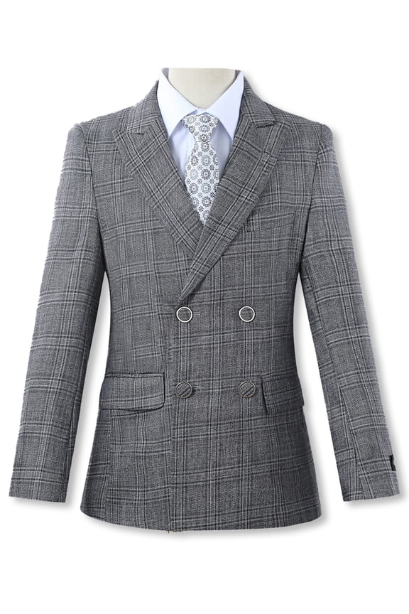 Boy's 5-Piece Double Breasted Suit Set Color: charcoal gray Size: 6
