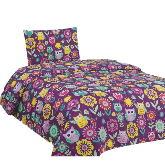 Kid's sheet set easy wash light weight super soft owl purple multi-color fade resistant for boys for girls TWIN size