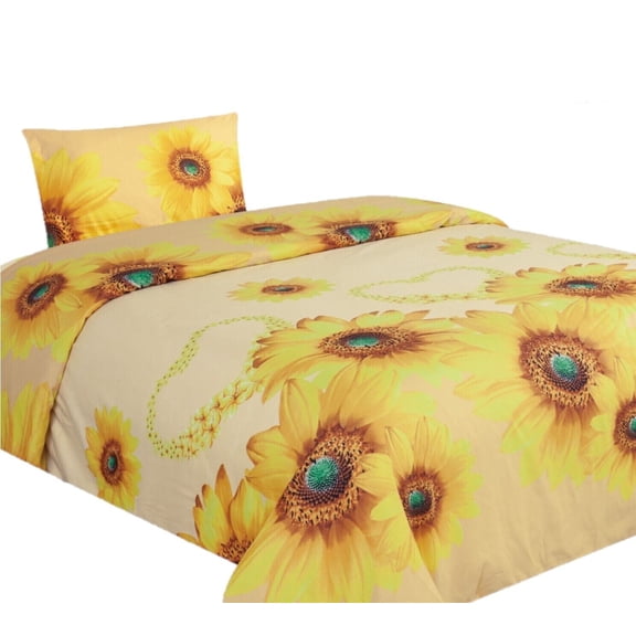 Twin 3pc bed sheet set easy wash light weight super soft sunflower ivory