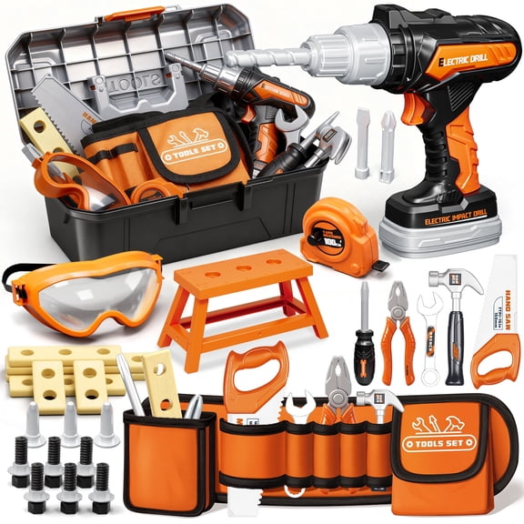 KidBloom Kids Tool Set, 50 Pcs Kids Tool Box with Toy Drill & Tool Belt, Toys for 3 4 5 Year Old Boys Gifts