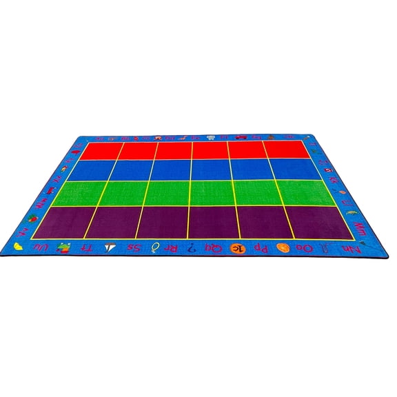 KidCarpet.com ABC Rainbow Seating Classroom Rug with 24 Seats 7’6” x 12’ Rectangle – Kids Educational Learning Rug for Preschool, Kindergarten, and Elementary School