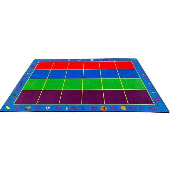 KidCarpet.com ABC Rainbow Seating Classroom Rug with 24 Seats 7’6” x 12’ Rectangle – Kids Educational Learning Rug for Preschool, Kindergarten, and Elementary School
