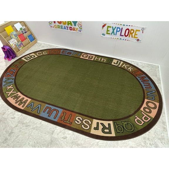 KidCarpet.com Alpha Circle Time ABC Rug with Earth Tone Colors 7'6" x 12' Oval, Alphabet Nursery Area Rug | Educational Learning Rug for Children's Classroom | Area Rugs for Kids